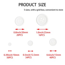 Lilaly 160 pcs White Buttons for Crafts Buttons, Button DIY Buttons, Mixed Sewing Buttons, 5 Sizes of White Round Mixed Buttons Suitable for for Crafts, Coats, Shirts, Pants, Shorts and More (White)