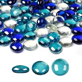 SUREAM Fireplace Glass Rock, 1 LB Multicolor Flat Glass Marbles for Vase Filler Table Scatter Aquarium Decor, Deep Blue, Blue, Transparent