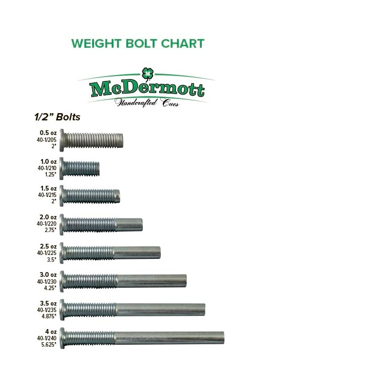McDermott 1/2" Weight Bolt, Star, Lucky Billiard Pool Cue 1