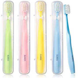 SUREE SUREE Extra Soft Toothbrush for Sensitive Teeth, Upgraded 10000 Bristles Nano Toothbrush, Ultra Soft Toothbrushes for Adults & Elders, Portable Manual Toothbrush with Individual Travel Case (4 Pack)