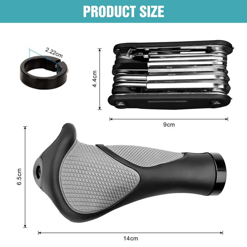 Ergonomic Bicycle Handlebar Grips with Foldable Repair Tool, 22 mm