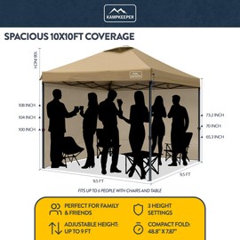 KAMPKEEPER 10x10 Pop-Up Canopy Tent, Waterproof, Portable Shade with Side Walls, Adjustable Instant Outdoor Shelter for Camping, Backyard, and Events, Khaki