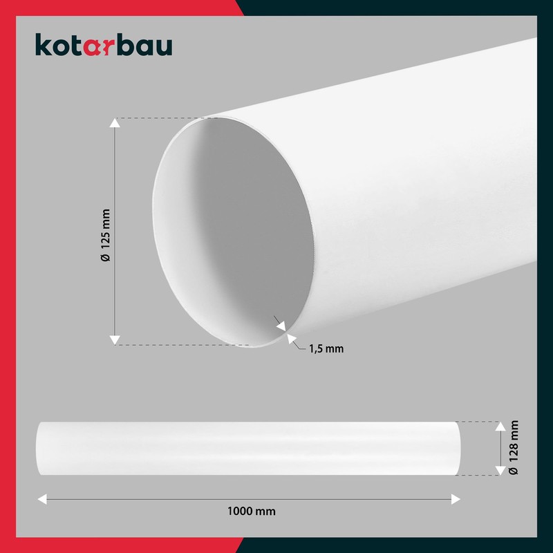 KOTARBAU® Ventilation Pipe 1000 mm Round Duct Diameter 125 mm