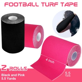Jenaai 2 Roll Football Turf Tape Extra Wide Athletic Tape Waterproof Sport Tape Ultra Sticky Turf Tape for Arm Football Kinetic Tape for Athletic Sport Protects from Turf Burn (Pink, Black)