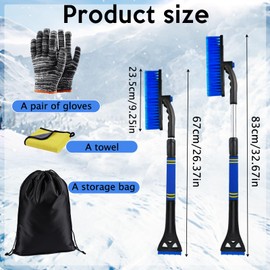 ZTBFHLZQ Ice Scraper Car with Broom Car Ice Scraper Telescopic with Broom Ice Scraper Car with Glove Snow Brush Car Telescope 360° Ice Scraper for Car Truck SUV Car Windscreen (Blue)