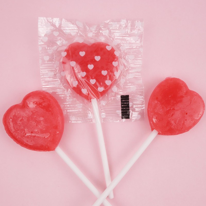 Heart Shaped Lollipops, Individually Wrapped Strawberry Flavored Suckers, Easter Basket