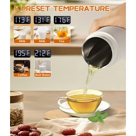 Portable Kettle Small Travel Electric Kettle, Mini Tea Kettle Coffee, Water Heater with 5 Temperature Control, 304 Stainless Steel with Auto Shut-Off & Boil Dry Protection (white)