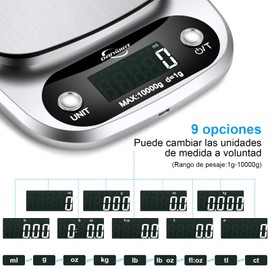 DANWIRT Báscula Digital de Acero Inoxidable para Cocina - Báscula de Cocina USB Recargable con Pantalla LCD y Función de Tara (10 kg/22 lb)