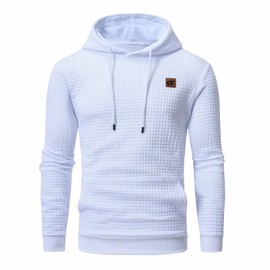 Yundobop Men's Pullover Hoodies Plaid Jacquard Long Sleeve Drawstring Hipster Casual Hooded Sweatshirts with Kanga Pockets White 3XL