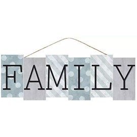 Decor Wooden Grey Family Hanging Sign - 14" x 5", Polka Dots, Stripes, Wood Wall Decor