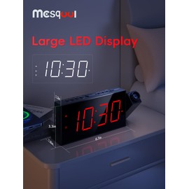 Mesqool Projection Alarm Clock, Loud Vibrating Alarm Clock for Heavy Sleepers, Adjustable Projection Brightness,Hearing Impaired & Deaf People, Digital Alarm Clock with USB Charging Port