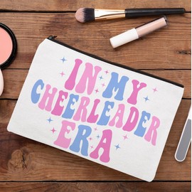 NMPCreativeStore In My Cheerleader Era Makeup Bag - Funny Cheerleader Gifts - Gift For Cheer Coach - Cheerleader Era Cosmetic Bag - Gifts For Sister- Friend- Bestie, 7”x9.8”, White