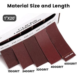 Emery Cloth Roll,5 Grits 1'' x 20FT Abrasive Sandpaper Roll with Dispenser,150 240 320 400 600 Grit Sand Assortment,Sanding Paper & Sandpaper Sheets for Metal Auto Wood Dry&Wet Polishing.(5Rolls 20FT)