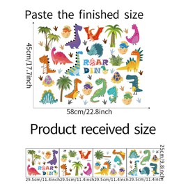 Dinosaur Wall Decals for Kids Room, Colorful Dino Palm Tree Nursery Wall Stickers, Large 22.8x17.7 Inch Room Decor