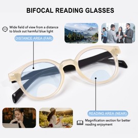 OPTOFENDY Bifocal Reading Glasses for Women, Clear Top Blue Light Blocking Computer Readers with Fashion Round Frame Black 1.5x