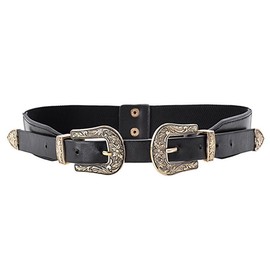 MoYoTo - Cinturón elástico de doble hebilla tallada retro para mujer, Hebilla dorada, Talla única