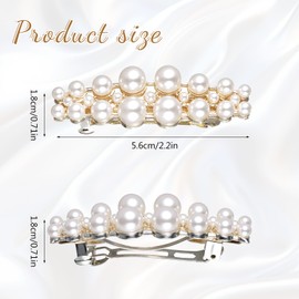 Shimmeroo 2Pcs Pearl Barrettes for Women,Classic Pearl Hair Clips French Bridal Hair Pins for Party Wedding Fancy Barrettes Christmas Gifts