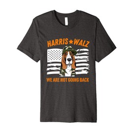 Harris Walz Camo Hat Basset Hound Not Going Back Flag Dog Premium T-Shirt