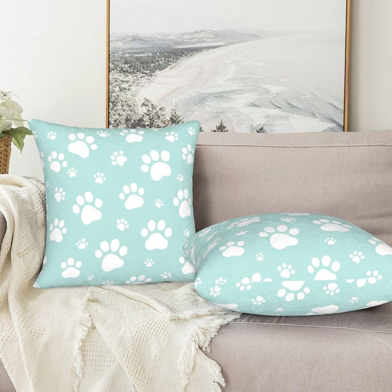 Cute Dog Paws Mint Green Throw Pillow Covers Set of