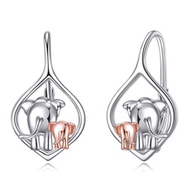 AXELUNA Elephant Earrings for Women 925 Sterling Silver Elephant Leverback Earrings Animal Jewellery Birthday Gift, Sterling Silver