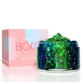 Boko 50ML Body Glitter Gel, Sparkle Mermaid Chunky Glitter Gel for Face Hair Body Makeup, Cosmetic Grade Fairy Glitter Lotion for Festival Party Concert St Patricks Rave Accessories - Verdant Green