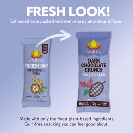 Amrita Nut Free Vegan Protein Bars (12 Count), Dark Chocolate Quinoa 15g Plant-Based Protein Bar, Peanut-Free, Gluten Free, and Dairy-Free, No Added Sugar, High Fiber, Healthy Snacks for Kids/Adults