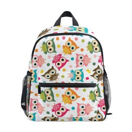Children's Backpack Cute Colourful Owl Bird and Dots Nursery Preschool Bag for Toddler Girls Boys, gray, Kids Backpack
