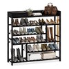 Bamworld Shoe Rack Organizer for Closet Shelf Entryway 6 Tier Bamboo Solid Wood for 24 Pair Boots with Storage Box (Black)