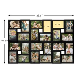 J.M.Deco Collage Picture Frames for Wall 24 Slots, Large Photo Frame Gallery Puzzle Collage Wall Hanging for 4x6 Photo, Reunion Friends Family Memory - Black