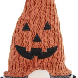 TREATLIFE HOME Charming Fabric Sitting Gnome for Seasonal Decor, 23.5" Tall with Orange Knit Hat, Faux Fur Beard, and Striped Legs