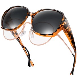 URUMQI Sunglasses for Glasses Wearers, Women's Over-Top Sunglasses, UV400 Protection, Anti-Glare Polarised Sunglasses, Fit Over Glasses, Ultra Light, B01 Glossy Tortoiseshell Frame/Grey Lens