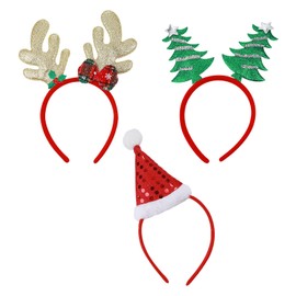 Molain 3 PCS Christmas Headbands Reindeer Antler Xmas Hat Tree Santa Snowman Costume Hairband Holiday Party Favor Seasons Themes Headwear Hair Hoop Head Headpiece Photos Hairstyling Accessories