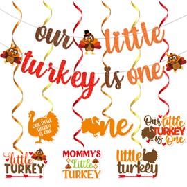 Our Little Turkey Is One Banner Little Turkey Banner Little Turkey Birthday Decorations Thanksgiving Birthday Decorations Thanksgiving 1st Birthday Decorations