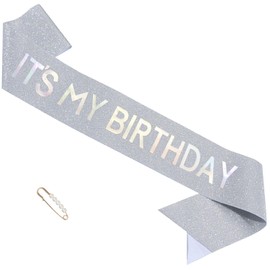 ZHBDPaty "It's My Birthday" Glitter Sash - Birthday Decorations for Women, Birthday Girl, for Birthday Party Supply Accessories (Silver)