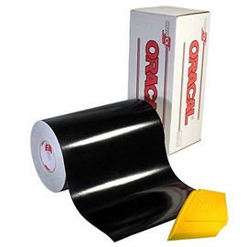 ORACAL 651 Multi-Colored Vinyl Solvent-Based Adhesive-Backed Calendared Wrap Decals w/Yellow Multi-Purpose Squeegee (12" x 5ft, Black)