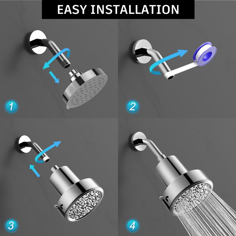 FEELSO Filtered Shower Head High Pressure, 6 Settings Bathroom Shower