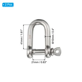 PATIKIL Screw Pin Shackle 10mm 3/8" 1100lb, 2Pcs 316 Stainless Steel Forged D Shackle Marine Grade for Chains Wire Rope Outdoor, Silver