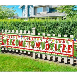 Large Whoville Christmas Decorations Banner Welcome To Whoville Yard Sign Hanging Banner Outdoor Christmas Decorations Grinch Backdrop Home Decor Indoor Christmas Eve Vacation Holiday Party Supplies