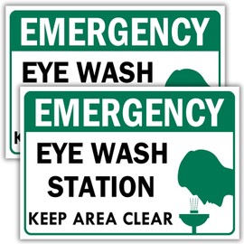 Berpahome (2 Pack) Emergency Eye Wash Station Sign, Keep Area Clear Sign, 10 x 7 Inches, 120 Mil Plastic, UV Protected, Weather Resistant, Waterproof, Durable Ink, Easy To Mount