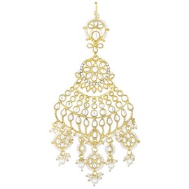 Aheli Gold Plated White Kundan Studded Maangtikka Fashion Ethnic Jewellery Gift for Women