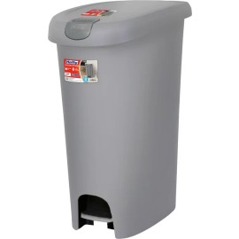 Hefty 12 Gallon Trash Can, Plastic Slim Lockable Step On Kitchen Trash Can, Gray