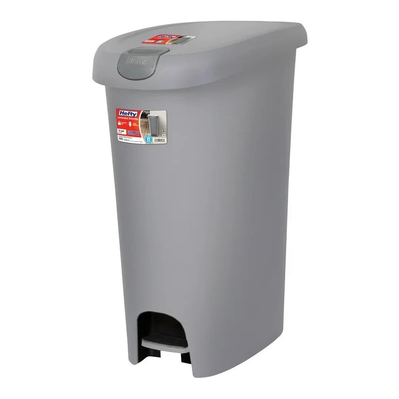 Hefty 12 Gallon Trash Can, Plastic Slim Lockable Step On
