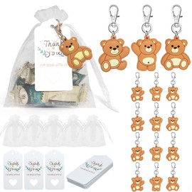 HAOBIN 12 x Bear Key Rings Wedding Invites Bulk Key Ring Angel Gift Christening Pendants + Organza Bag + Kraft Tag for Christening Gifts (Bear)