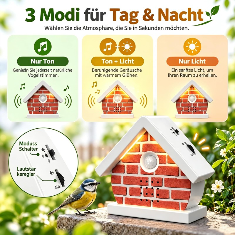 QKTYB Bird Chirping Box Motion Sensor with Light, Natural Sounds