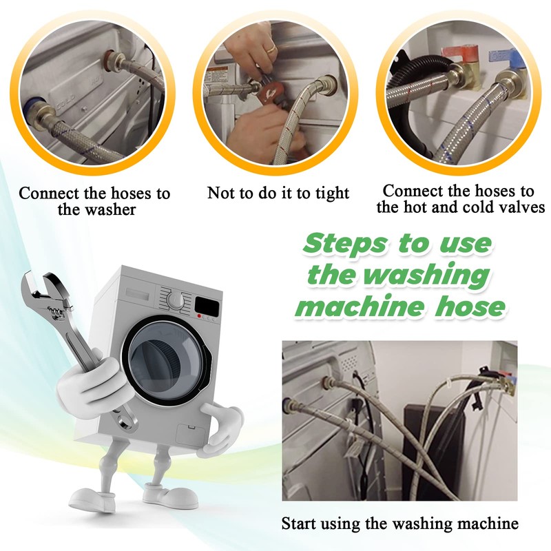 4ft Premium Stainless Steel Washing Machine Hoses Burst Proof 2