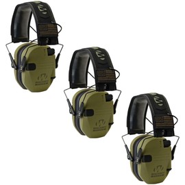 Walker's Razor Slim Shooter Electronic Hunting Folding Hearing Protection Earmuffs with 23dB NRR and Sound Amplification, Green Patriot, 3 Pack