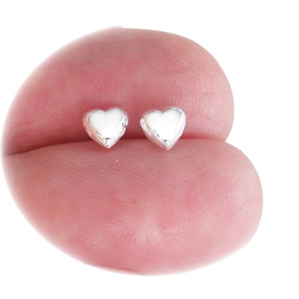 Sterling Silver 5mm delicate rounded Heart short post stud earrings.