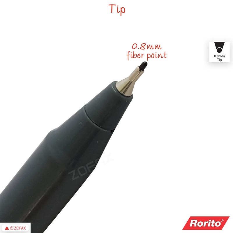 rorito 10 x 0.8mm Fiber Point BLACK Pens Smooth Fine