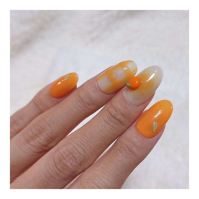 Tangerine bear handmade nail tip - short ballerina / 귤