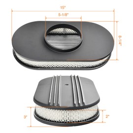 Bebegigi 15" Oval Partial Finned Aluminum Air Cleaner Assembly Kit, Black Air Cleaner for Carburetor with Filter Element